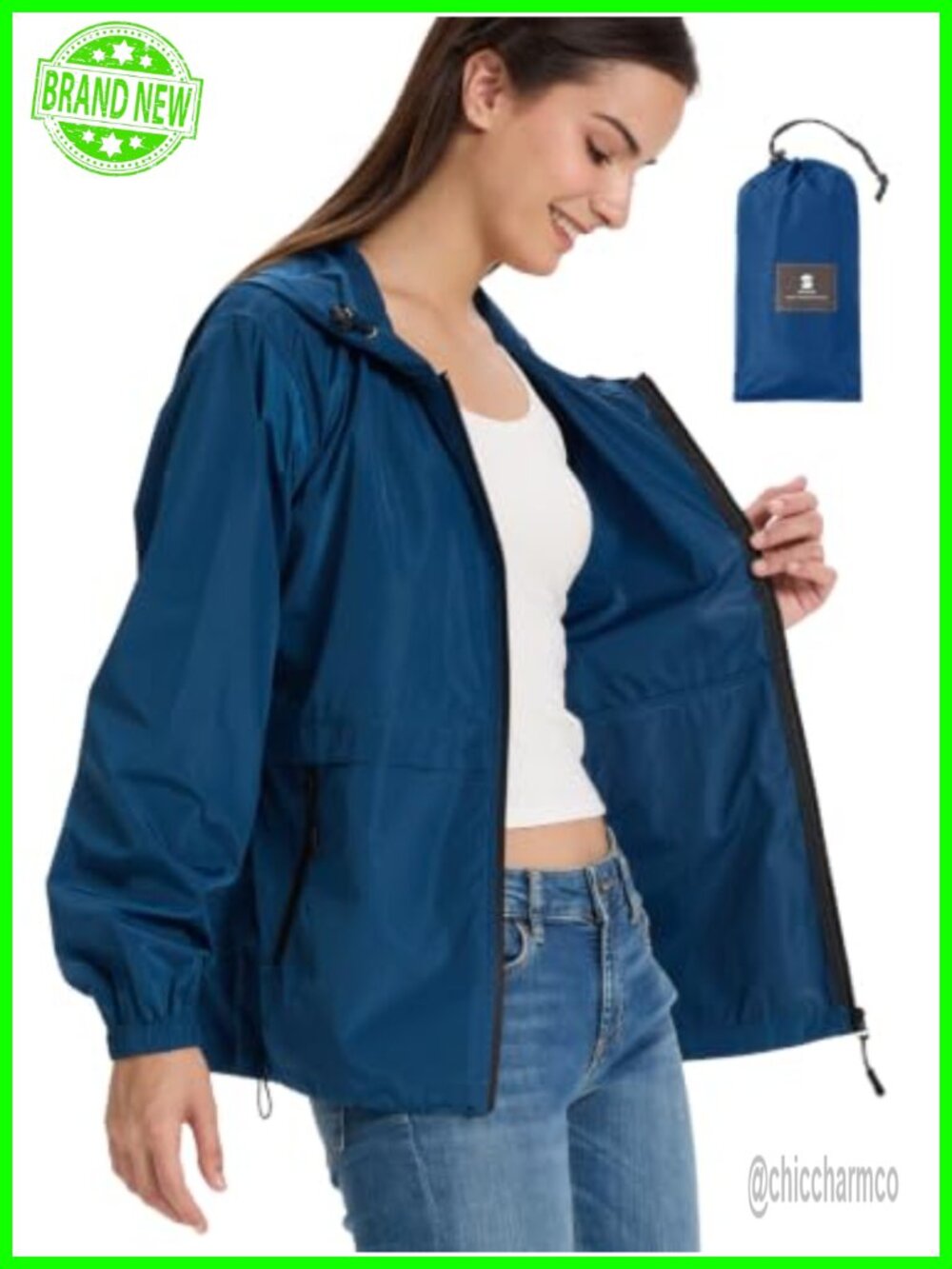 SaphiRose Lightweight Waterproof Packable Rain Jacket